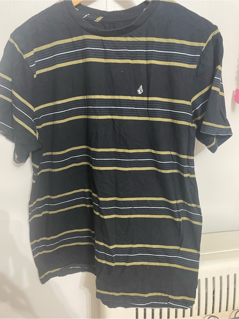 Volcom Black Short-Sleeve Tee with Gold & White Stripes